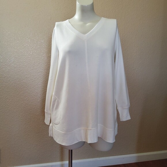 Soft Surroundings V-Neck Sweater Petite Size PXL Ivory White New - Picture 1 of 7